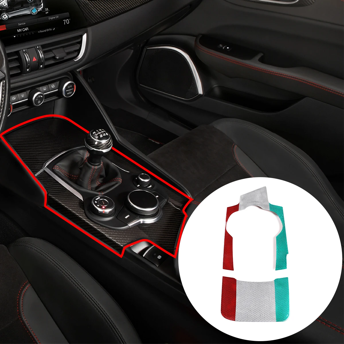 

For Alfa Romeo Giulia17-19 central control cup cover decorative panel real carbon fiber set of auto parts interior modification