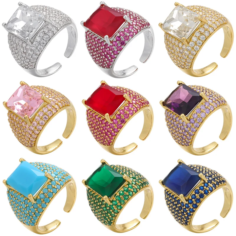 ZHUKOU Little Monster Square Ring for women French Romantic Wedding CZ crystal open Ring fashion chunky rings wholesale VJ275