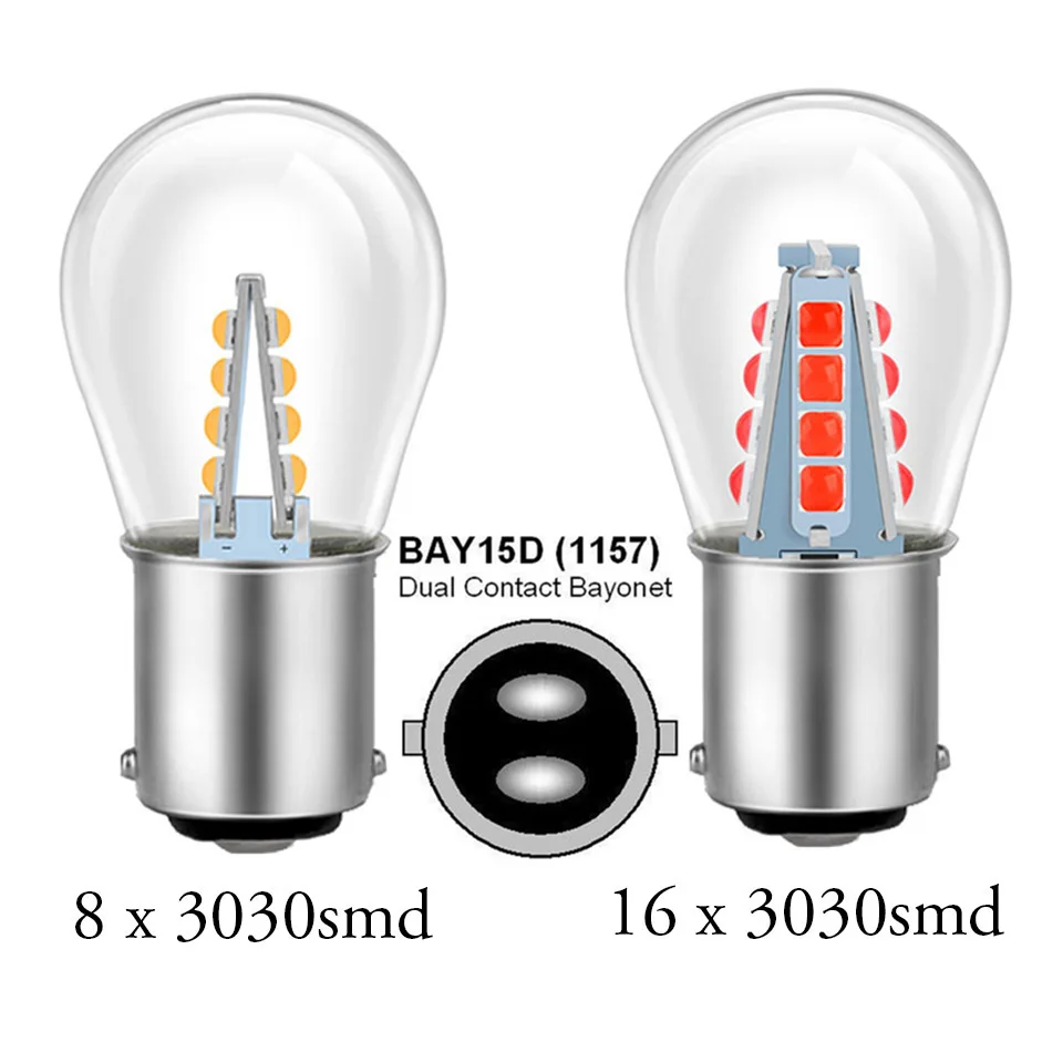 Bombilla Led de señal de freno inverso para coche, lámpara DRL blanca de 12v y 24v, 5W Bay15d, 8/16, 3030, 1157, 6000, novedad de 2021