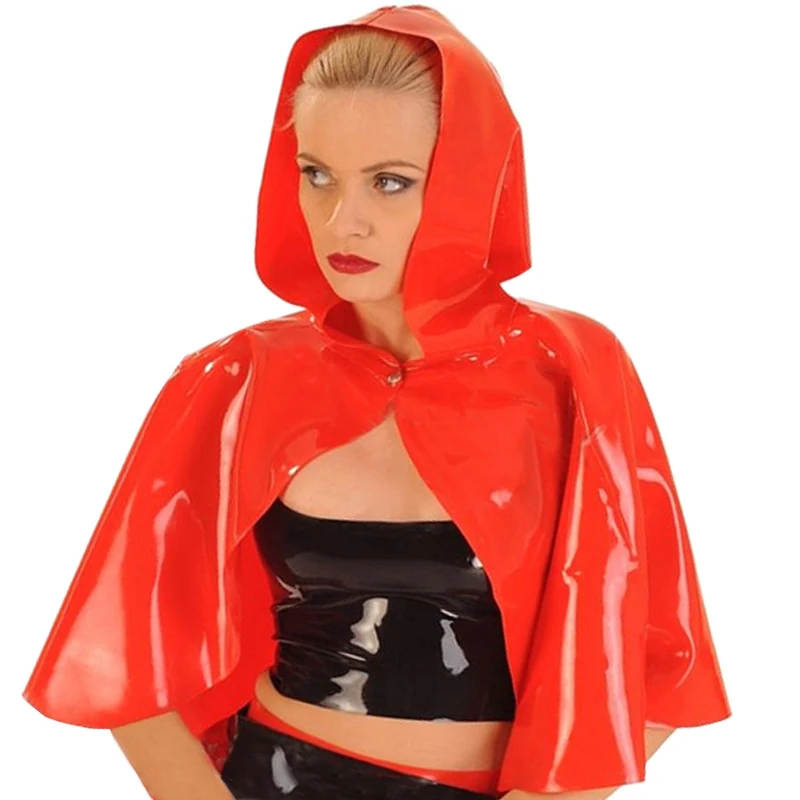 

Sexy Latex Red Rubber Women Party Cloak Cosplay Girl Cape Handmade Headcloth S-LSW029