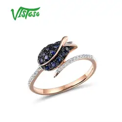 VISTOSO Pure 14K 585 Rose Gold Ring For Women Ring shining Diamond Blue Sapphire Luxury Wedding Engagement Elegant Fine Jewelry
