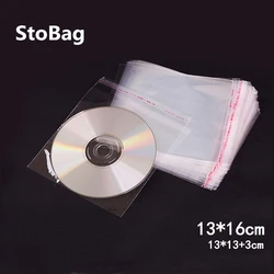 StoBag 200pcs 13*16cm CD Record Plastic Bags Disc Case Holder Storage Plastic Wrap Clear Self Adhesive Cellophane Packaging Bag