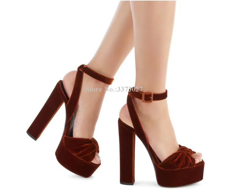 Gold Color Chunky Heel Platform Sandals Women Fashion Thick Heel Knot Sandals Lady Large Size Peep Toe Gladiator Sandals Shoes