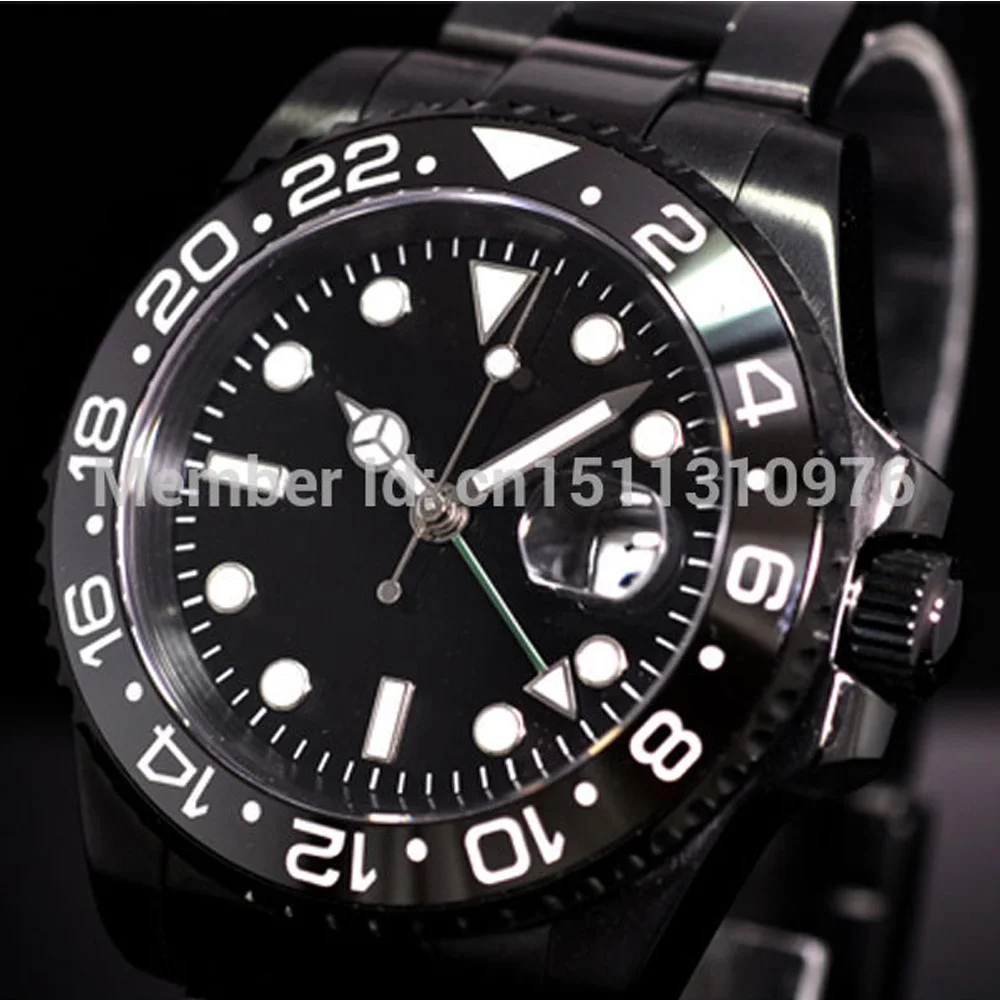 

Parnis Luminous PVD GMT Vintage Sapphire Glass Automatic Movement Mens Watch Steel Bracelet P09