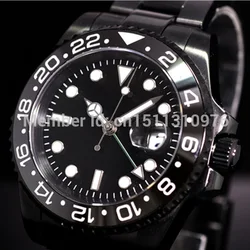 Parnis Luminous PVD GMT Vintage Sapphire Glass Automatic Movement Mens Watch Steel Bracelet P09