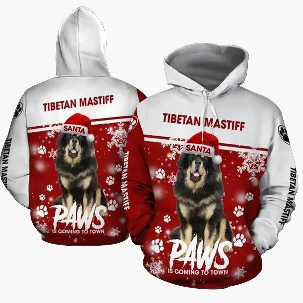 HX Tibetan Mastiff Hoodies Men 3D Graphic Paws Christmas Hoodie Animals Pullovers Coat Sweatshirts Harajuku Men Clothing