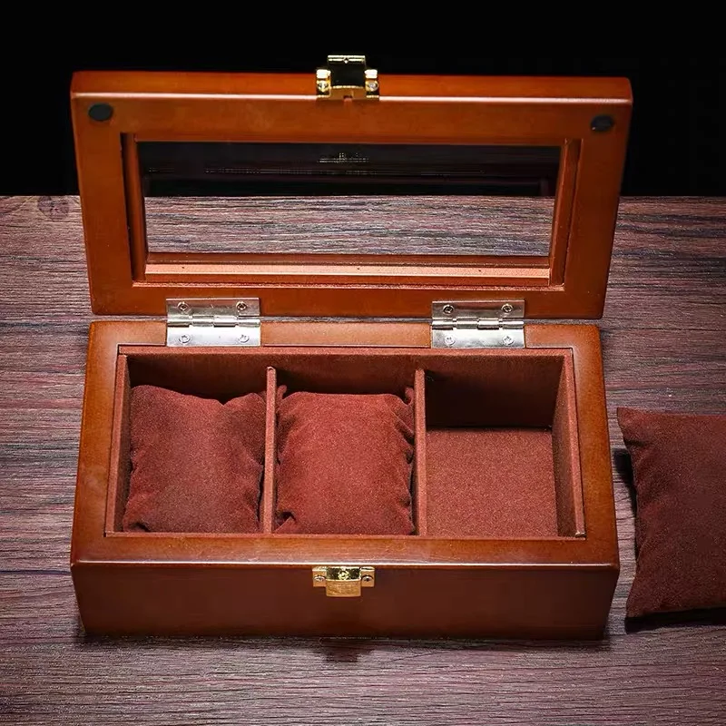 3 Slots Wood Watch Box Organizer Coffee Wooden Watch Case Storage Box New Watch Holder For Men Packing Gift Box