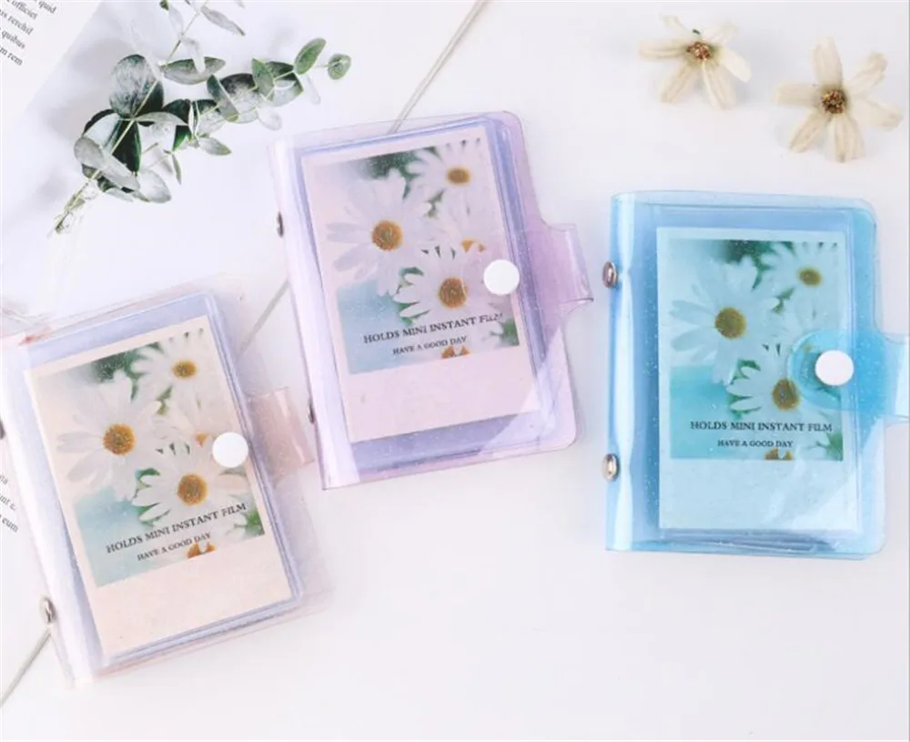 New 50pcs/lot Jelly Color Photo Album for Mini Card Photo Sticker Album Photos Instax Album Transparent Glitter Card Holder