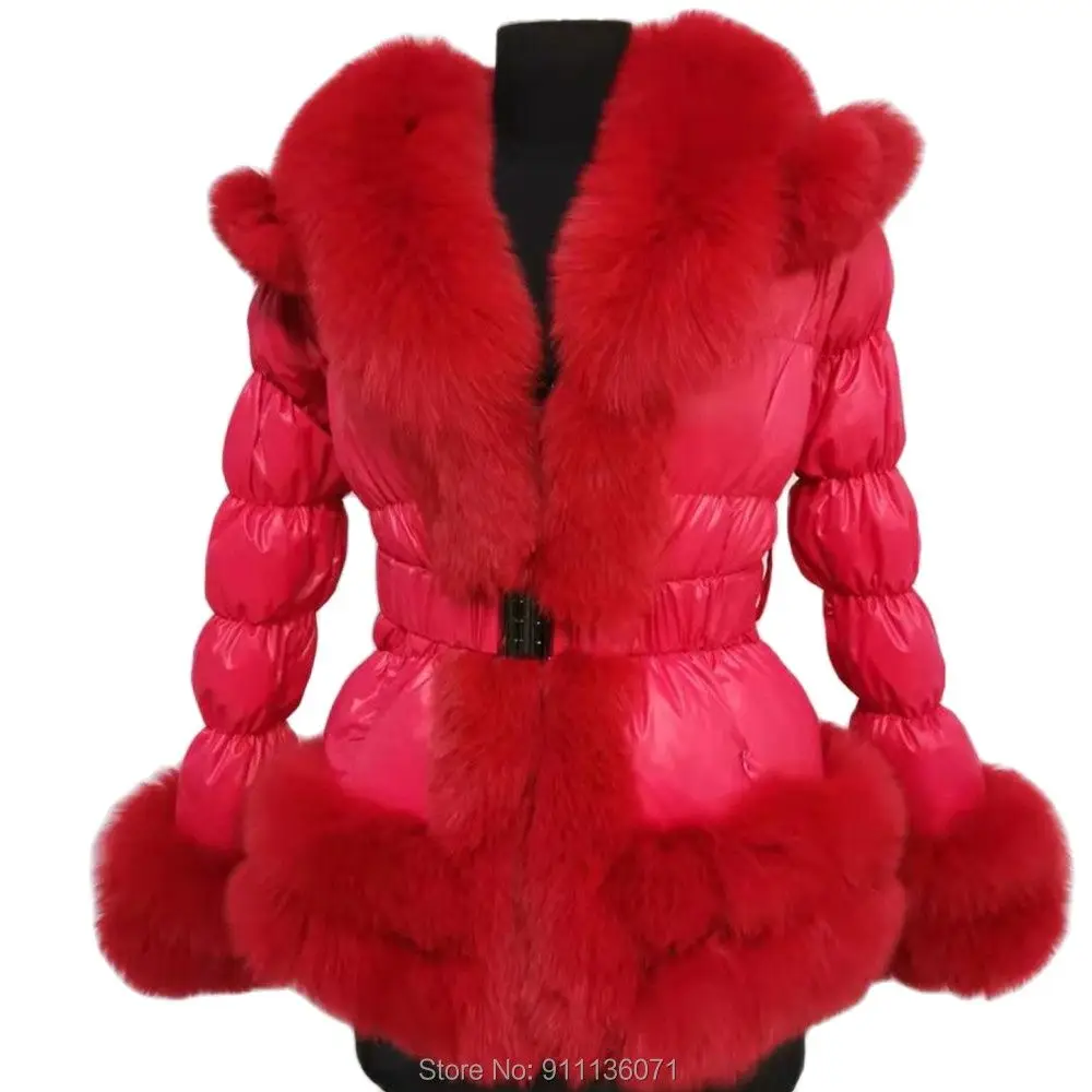 Custom Fox Fur Jacket Ladies And Children Size Puffer Jacket Winter Fluffy Fur Down Coats