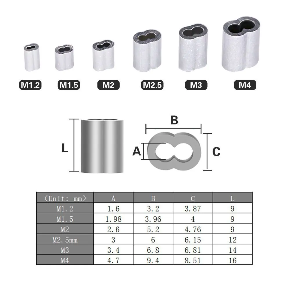 M2-M5,304 Stainless Steel Thimble Aluminum Crimping Loop Sleeve Assortment Kit for Diameter Wire Rope Cable Thimbles Rigging