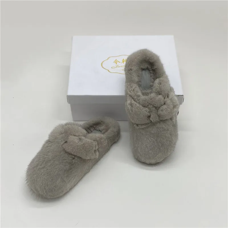 Female Luxury Real Mink Fur Slippers, Women\'s Clogs,Slip-on Casual winter Shoes,Mules Shoes Women Luxury Designer Mink Sllippers