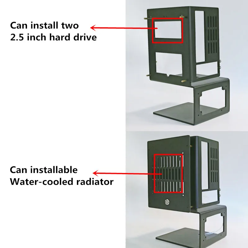 Mini carte mère itx verticale avec châssis refroidi à l'eau tout en aluminium, mini carte mère peut être équipée avec sfx atx alimentation motif monument2