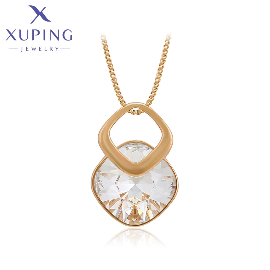 Xuping Jewelry Fashion Charm Square Stone Gold Color Crystal Pendant Necklaces for Women Girl Gift 810671096