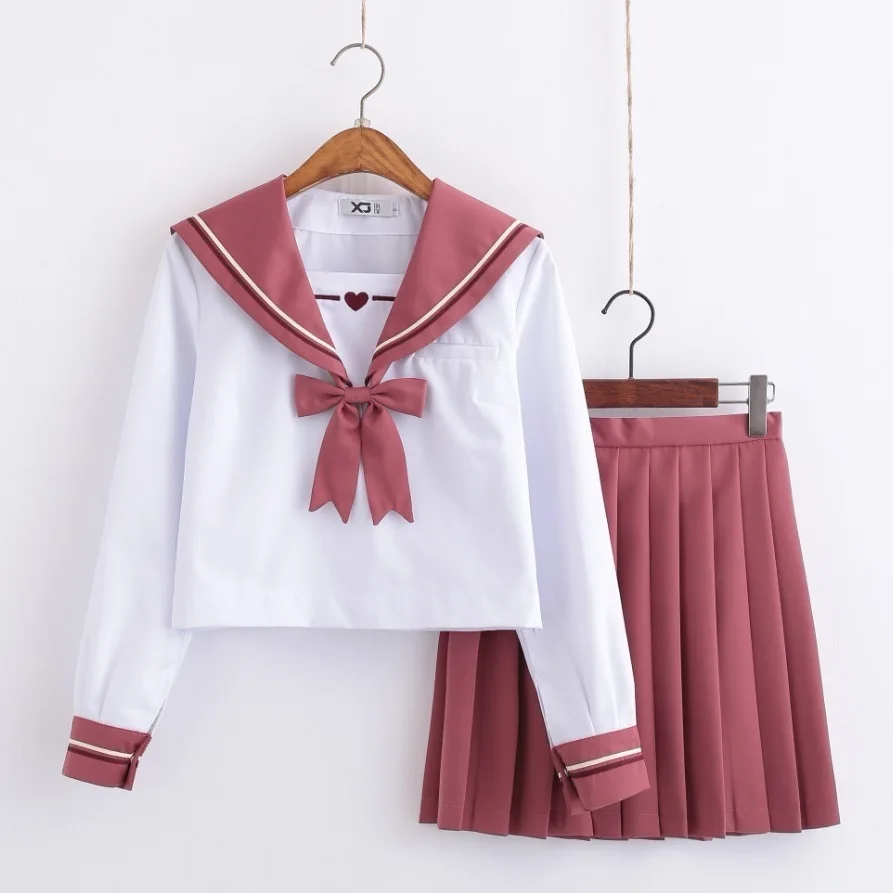 Novo outono uniformes escolares japoneses para meninas bonito longo-comprimento uniforme marinheiro topos saia plissada gravata conjuntos completos jk série traje