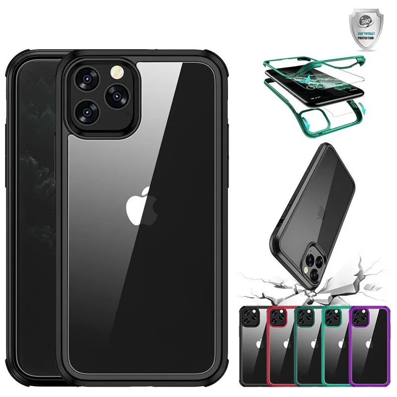 360 Soft Silicone Frame for iPhone 13 Mini 12 11 Pro Max XS XR SE 2020 Case Double Sided Tempered Glass Transparent Cover Funda