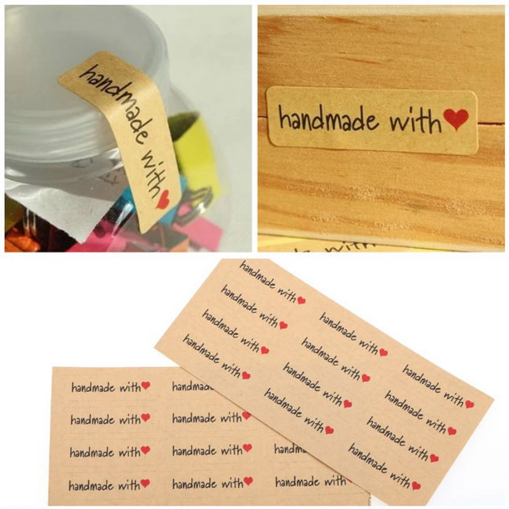 100Pcs/Lot Hand Made With Heart Packaging Sealing Label Kraft Sticker Baking DIY Work Rectangle Gift Stickers 45*13mm