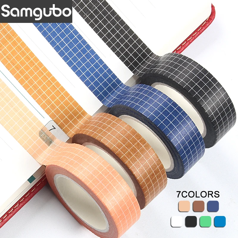 10M Pure Color Grid Washi Tape Set Masking Tape Journaling Supplies Washy Tape Organizer Washitape Stationery Sticker Scrapbook