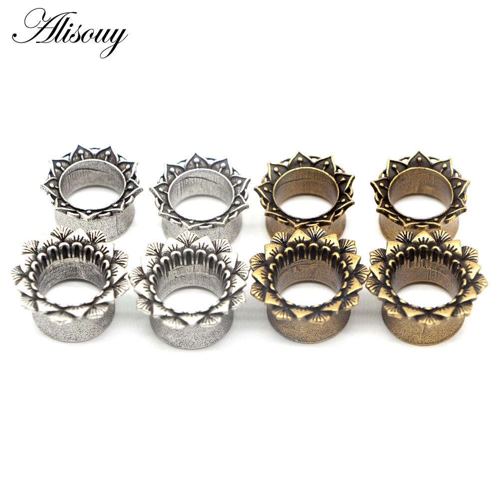 Alisouy 2pcs New Vintage Flower Leaf Copper Ear Gauges Flesh Tunnels Plugs Expanders Stretcher Piercing Body Jewelry 8mm-16mm