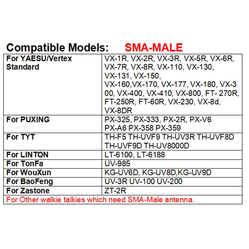 Антенна для рации YAESU SMA-MALE, 144, 430, VX-1R,VX-2R,VX-3R,VX-5R,VX-6R,VX-7R, RETEVIS RT1 RT3, VHF/UHF