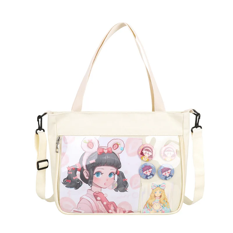 Japanese Harajuku JK Canvas Bag For Women Transparent Pocket Itabag Mochila High School Girls Uniform JK Crossbody Shoulder Bag