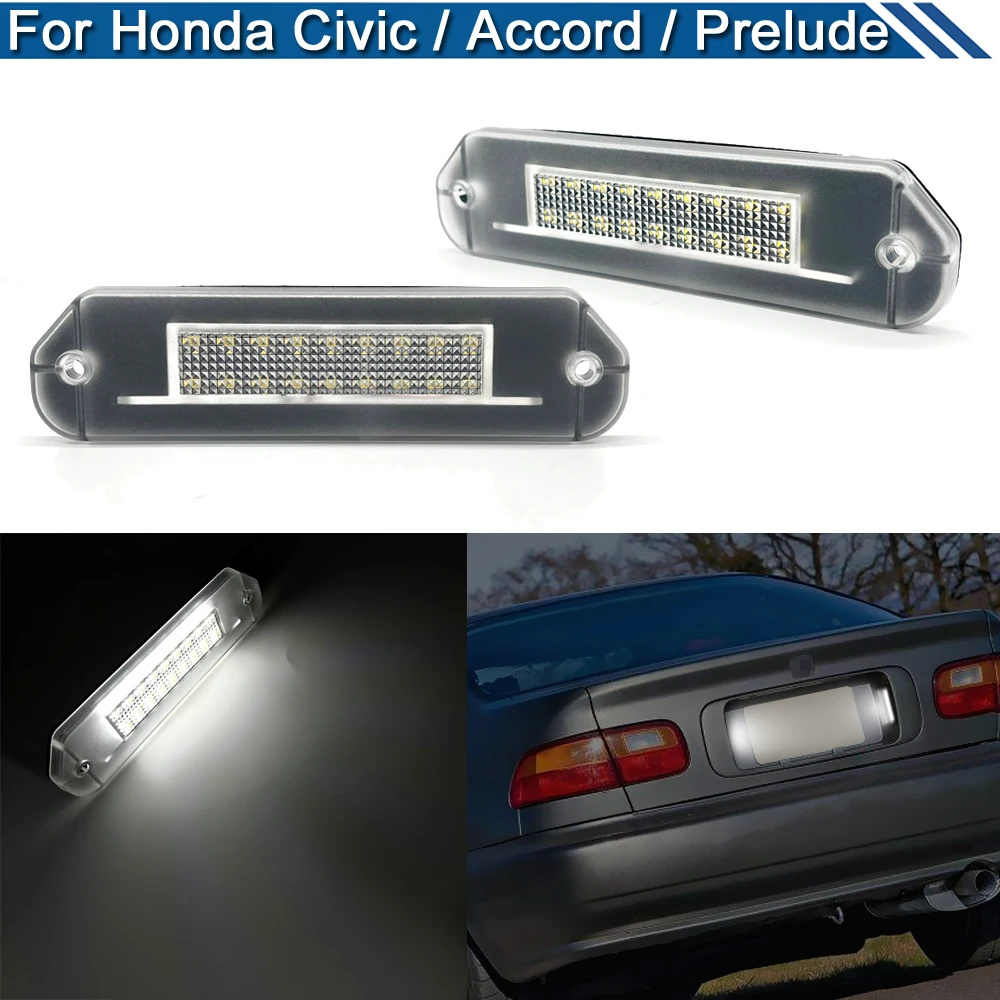 2Pcs White LED License Plate Light Number Plate Lamp For Honda Civic Gen5 1992-1995 Honda Accord Prelude 1992-1996