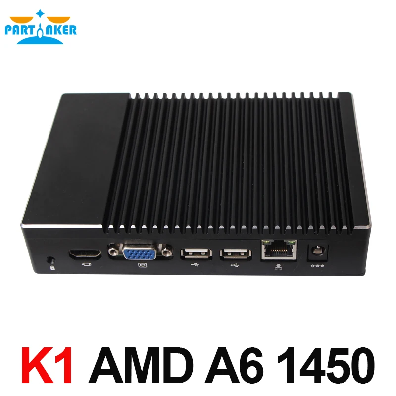 Parteaker Mini PC senza ventola AMD A6 1450 Quad Core Computer industriale Mini PC desktop Windows 10 Pro HDMI VGA Accensione automatica