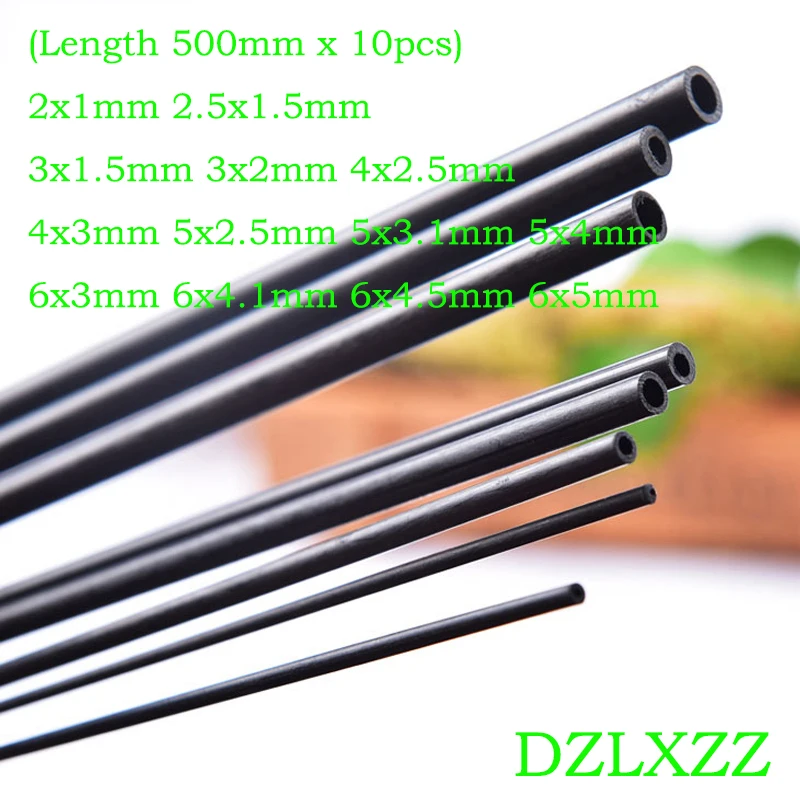 10 sztuk/partia długość 500MM rury z włókna węglowego Hollow Rod 2mm 2.5mm 3mm 4mm 5mm 6mm dla Quadcopter Multicoptor DIY Model akcesoria