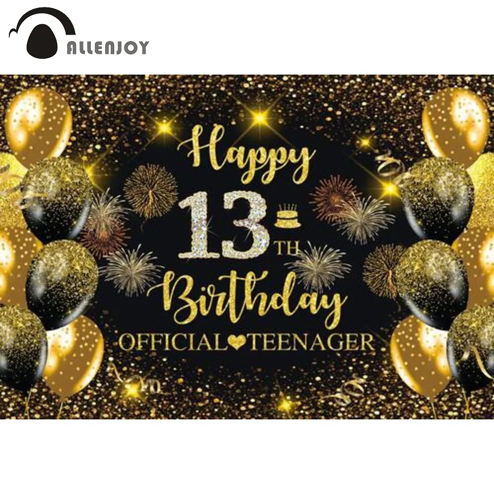 

Allenjoy Happy 13th Birthday Party Background Official Teenager Celebration Fireworks Gold Glitter Decor Photozone Backdrop