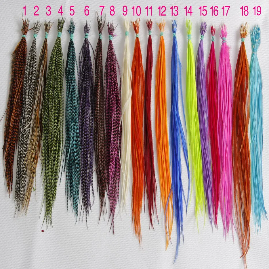 New Fashion Thin Long Grizzly Real Rooster Saddle Feathers Dyed Colors Feather Hair Extensions on Sale 10pcs/lot Wholesales