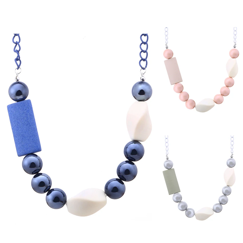 Women\'s Acrylic Beads Necklace for Women Beaded Necklaces & Pendants Wood Statement Necklace Jewelry for Gift to a Woman MX052