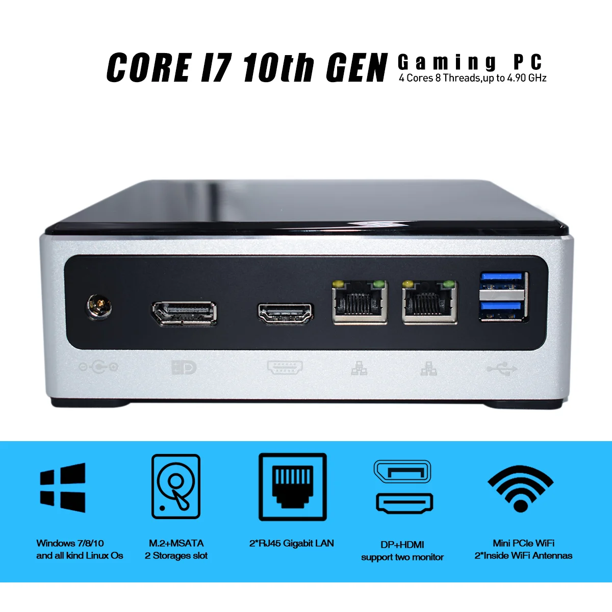 

10TH Gen Mini PC i7 10510U 2*DDR4 RAM with Fan Computer i3 10110u m.2 SSD USB-C SD 4K HTPC i5 8259U DP HDMI Pci E WIFI