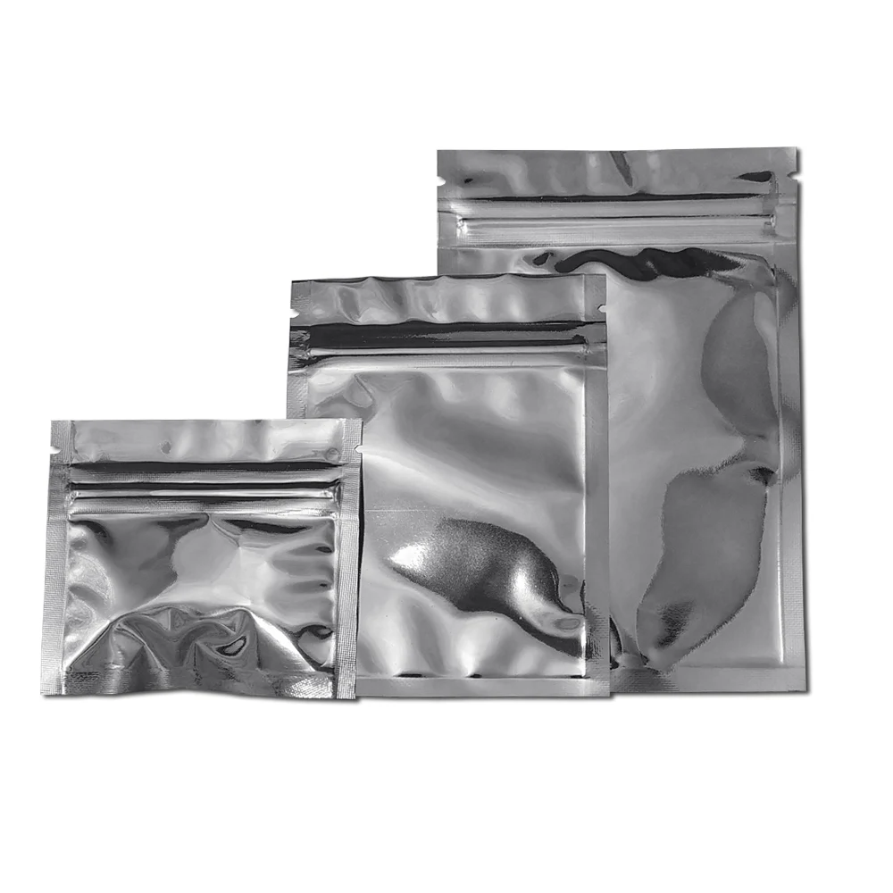 100pcs Silver Zip Lock Mylar Pouches Food Sample Powder Package Aluminum Foil Bags Retail Reclosable Storage Zipper Bag