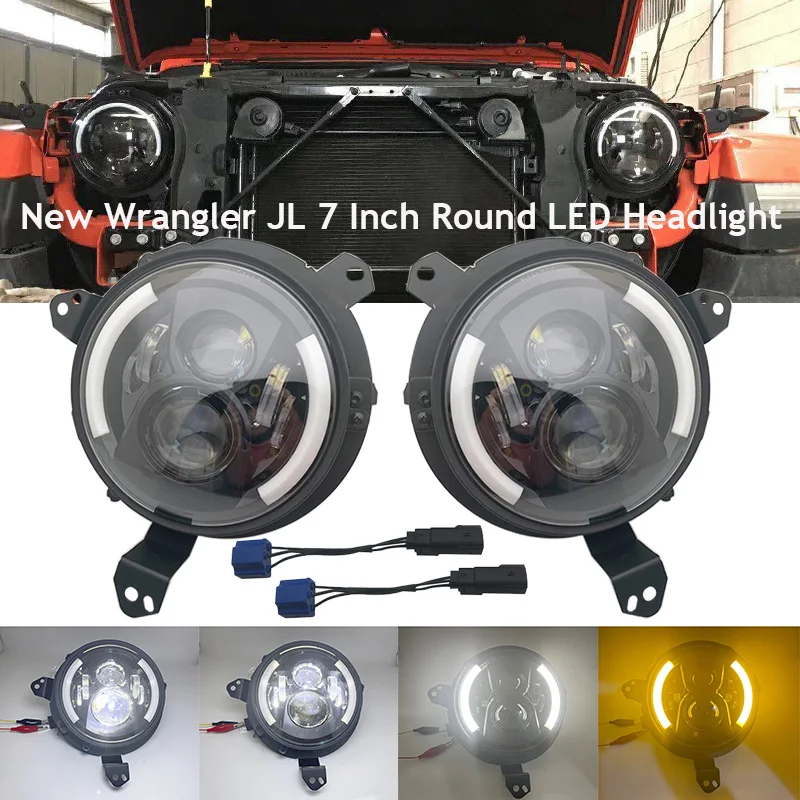 

2Pcs 9Inch Bracket with 7- Inch LED Headlights for Jeep Wrangler JL 2018-up Gladiator JT 2020-up with Turn Signal Halo DRL Round