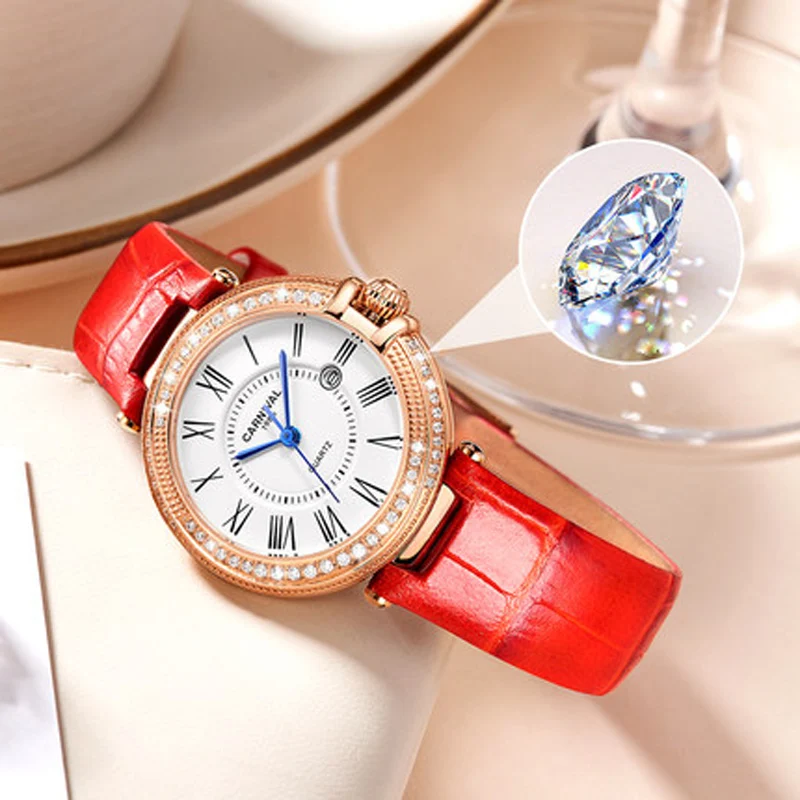 Switzerland CARNIVAL Luxury Automatic Mechanical Sapphire Woman's Watches Rhinestone Diamond Auto Date Waterproof Clock C8871L-2 - view 4