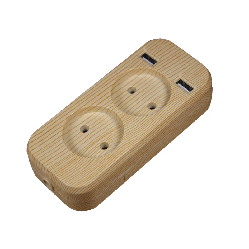 2019 new design 2 socket European 5V 2A USB extension socket  LWE-03 wood tree color