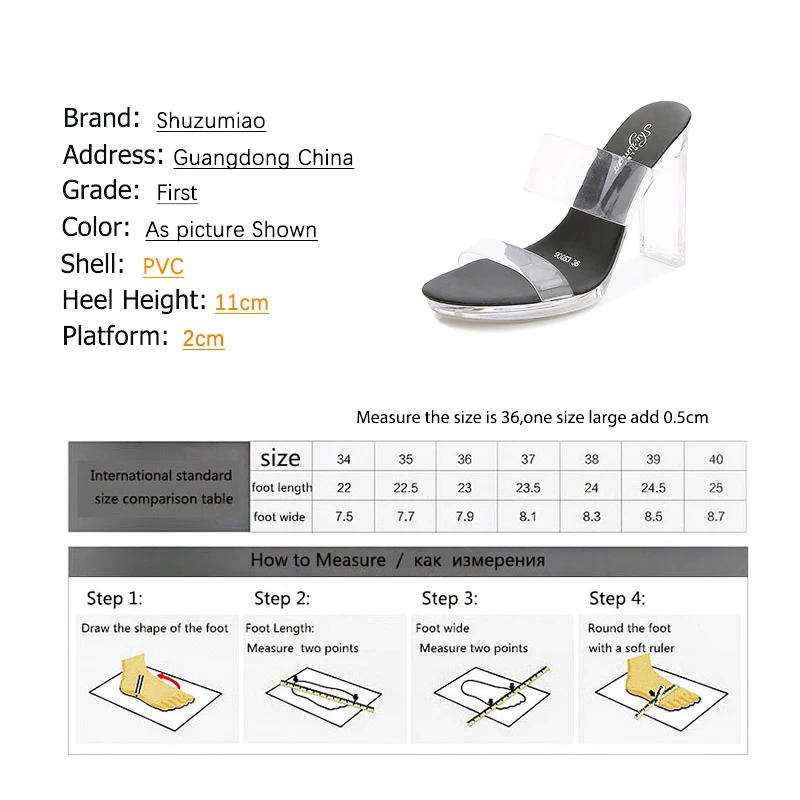 Shuzumiao slippers women 2020 Summer New Transparent Word Female Slides Square Crystal Heel High Heels 11cm Women Catwalk Shoes