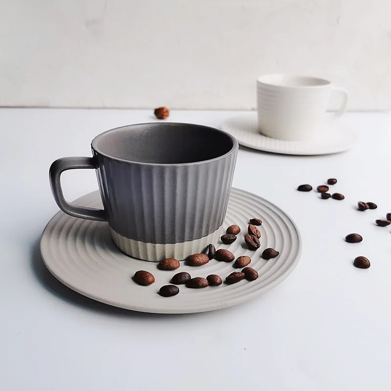 Japanese handmade retro ceramic hand-washed coffee cup and saucer set creative simple coarse ceramic water cup breakfast cup