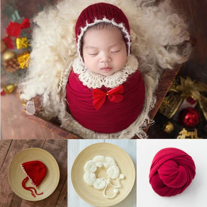 Newborn Photography Props Accessories Baby Crochet Christmas Hat Shawl Wrap Studio Baby Photo Props Infant Photography Clothing