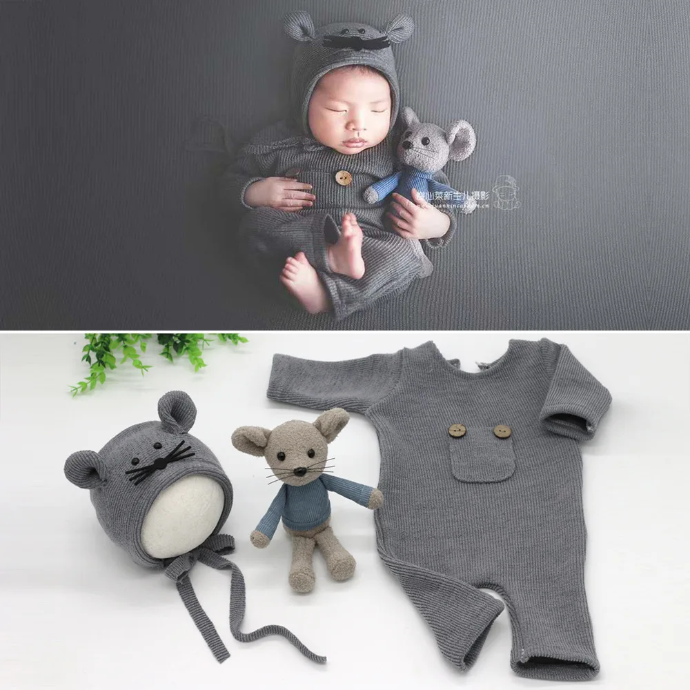 Baby Newborn Photography Props Mouse Doll Baby Boy Girl Romper Bodysuits Outfit Photography Baby Studio Shooting Props Clothing