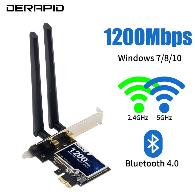 Adaptor PCI-E Wireless 1200Mbps Wireless 802.11ac Bluetooth 4.0 WiFi WLAN Card 2.4G/5GHz Desktop WiFi PCI Express Adapter pentru Win 7 8 10