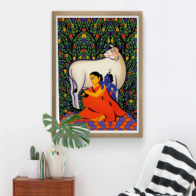 

Yashoda Krishna Jodi Indian Painting Canvas Poster Modern Abstract Wall Art Prints Gallery Decoration Picture Home Room Decor