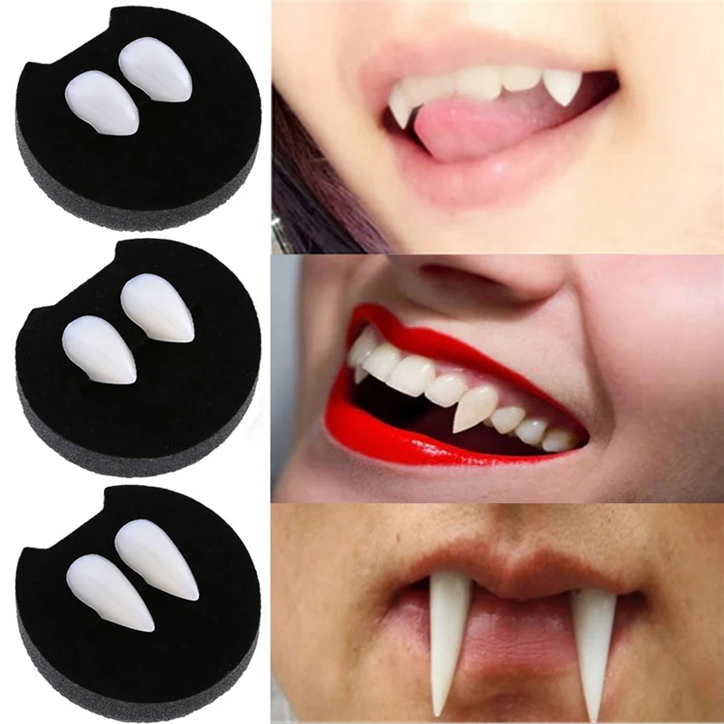 

2PCS Vampire Teeth Zombie Ghost Devil Dentures Fangs Canine Fake Tooth With Case Halloween Cosplay Prop Toy High Quality Safety