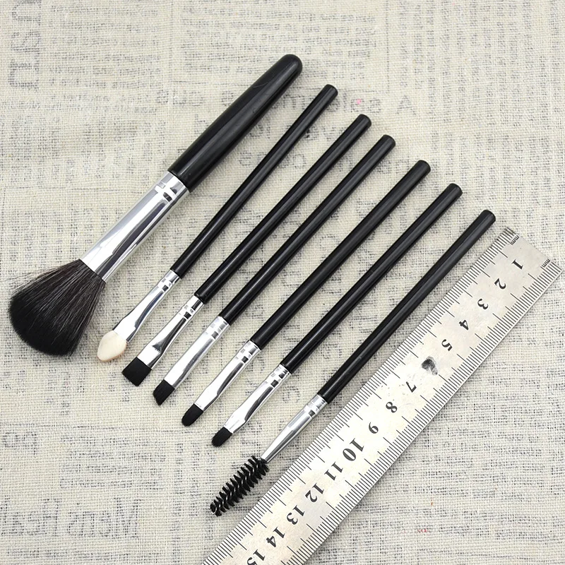 Saiantth 7pcs makeup brushes set Portable blush eyeliner eyelash eyebrow eyeshadow cosmetic kit black silver beauty tool PVC