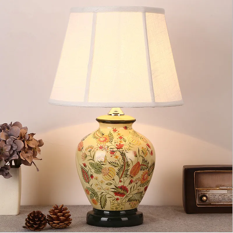 Chinese branches&leaves ceramic art Table Lamps Touch/Dimmer switch fabric lampshade E27 LED lamp for bedside&foyer&studio MF041