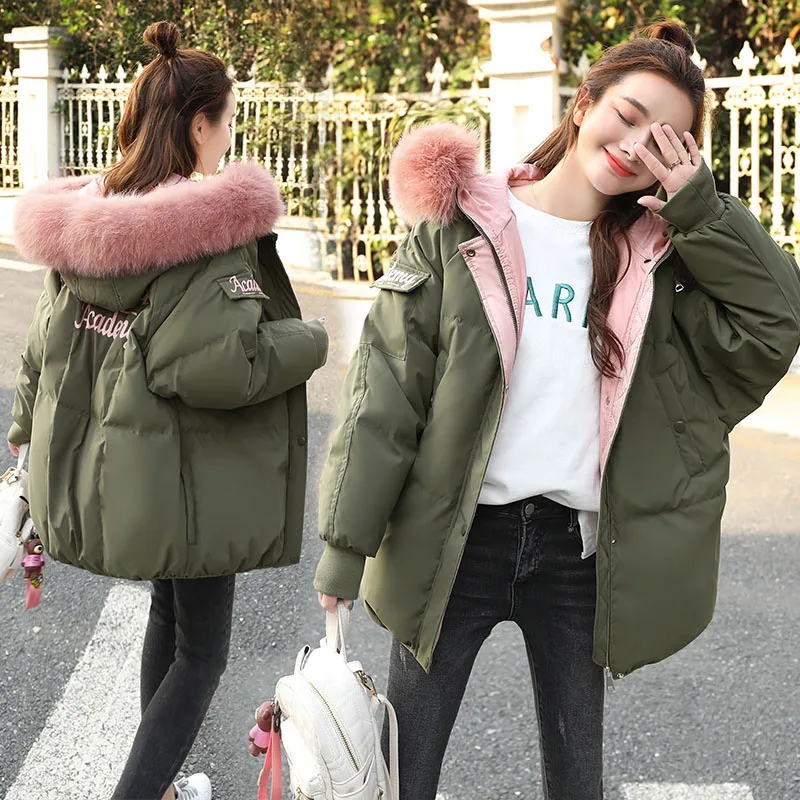 Down Thick Parkas 2023 Cotton Winter Jacket Women Big Fur Black Tops Ladies Korean Short Coat Top Casaco Feminino LWL803