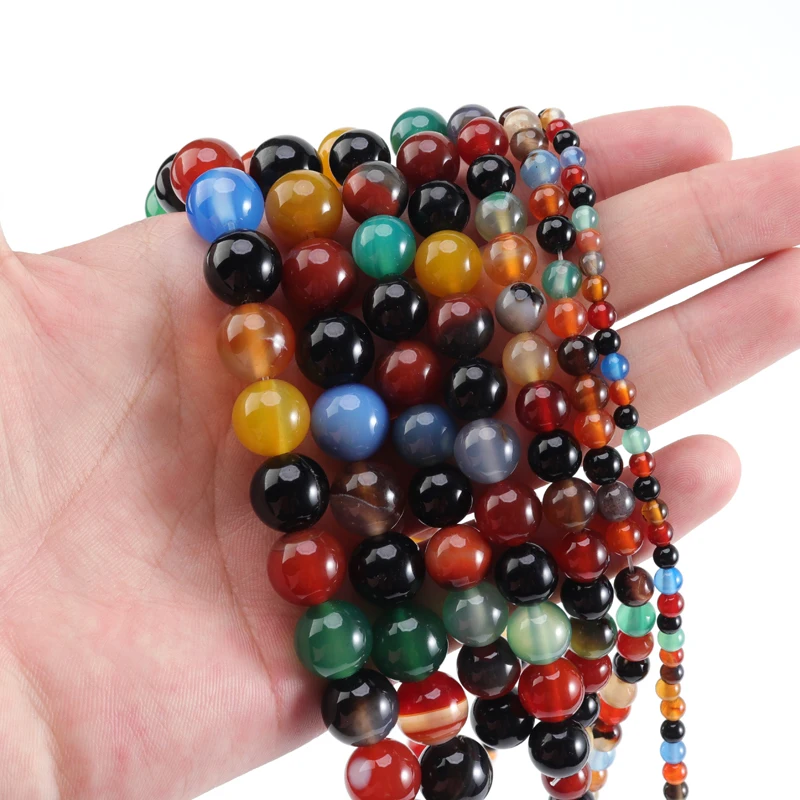 High Quality 4 6 8 10mm Random Mixed Color Nature Loose Beads Colorful Agate Beads Round Stone Spacer Beads For Jewelry Making