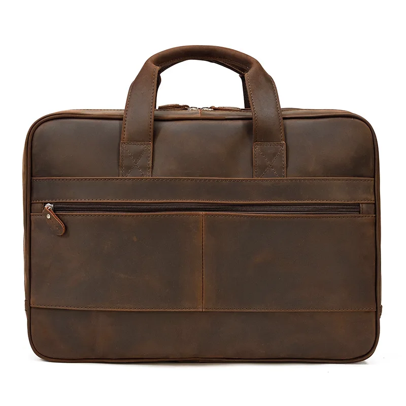 Maletín de cuero crazy horse para hombre, bolso para ordenador portátil, de negocios, grueso, de marca de lujo