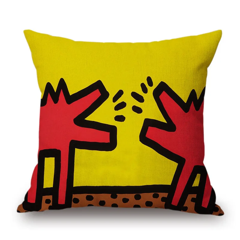 Haring Pop Art Cushion Cover Sofa Couch Decorative Pillowcase Cartoon Illustration Decorative Fabric Home Bar Living Room Decor