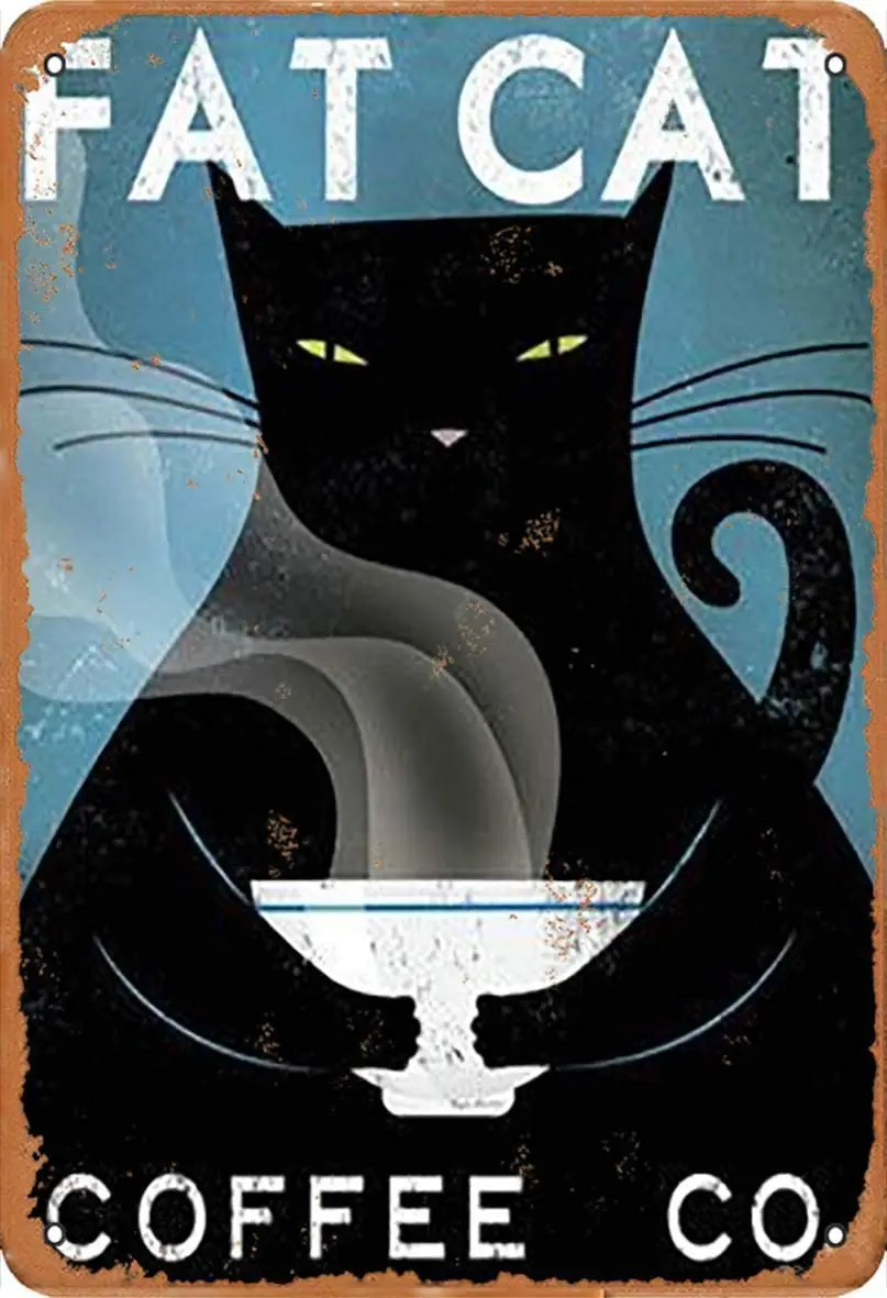 Металлическая винтажная жестяная вывеска Keely Fat Cat Coffee, настенное украшение 12x8 дюймов для кафе, кофе, баров, ресторанов, пабов, мужская пещера