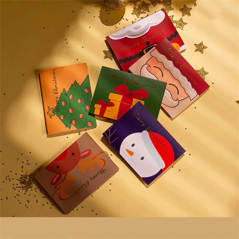 6pcs New Year Christmas Gift Envelopes Cute Creative 8.5x11.5cm Merry Christmas Cards Folding Xmas Blessing Card